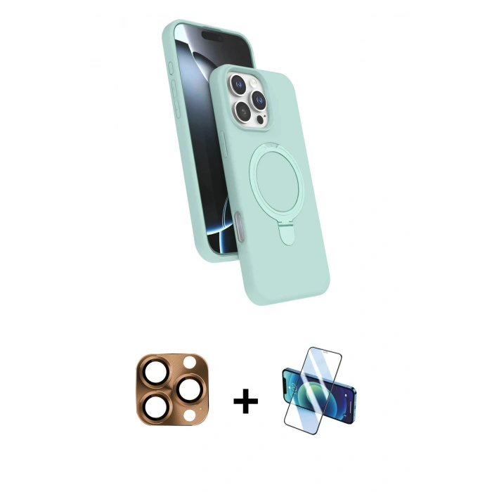 MARSİLYAN™- iPhone 16 Pro Max Kılıf İz Işık Koleksiyonu - Siyah 3D Antistatik Cam Ekran Koruyucu + Pers Alüminyum Kamera Lens - CLTM