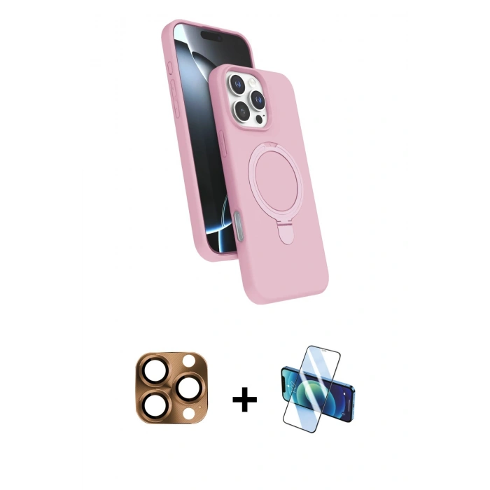 MARSİLYAN™- iPhone 16 Pro Max Kılıf İz Işık Koleksiyonu - Siyah 3D Antistatik Cam Ekran Koruyucu + Pers Alüminyum Kamera Lens - CLTM