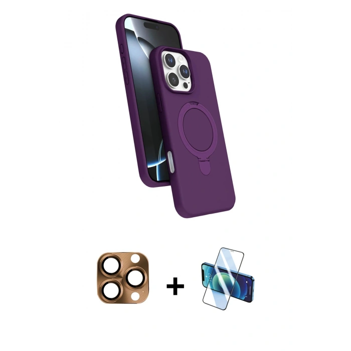 MARSİLYAN™- iPhone 16 Pro Max Kılıf İz Işık Koleksiyonu - Siyah 3D Antistatik Cam Ekran Koruyucu + Pers Alüminyum Kamera Lens - CLTM