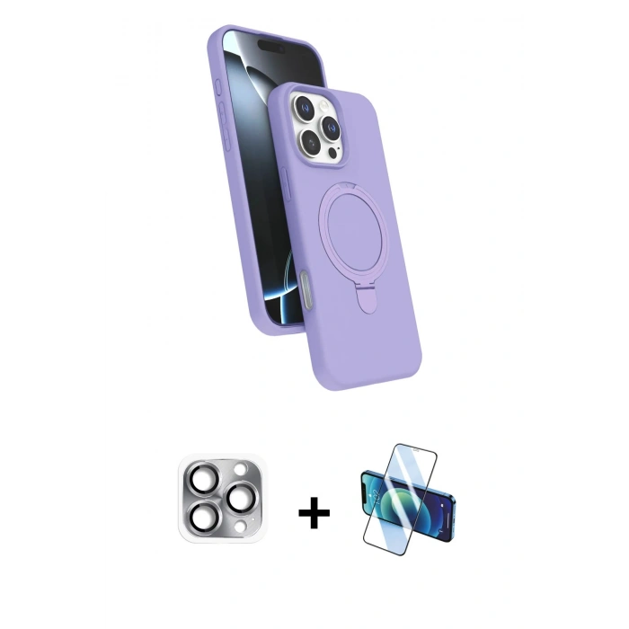 MARSİLYAN™- iPhone 16 Pro Max Kılıf İz Işık Koleksiyonu - Siyah 3D Antistatik Cam Ekran Koruyucu + Pers Alüminyum Kamera Lens - GI