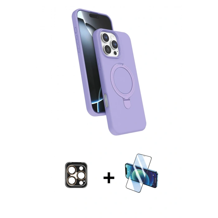 MARSİLYAN™- iPhone 16 Pro Max Kılıf İz Işık Koleksiyonu - Siyah 3D Antistatik Cam Ekran Koruyucu + PVD Metal Kamera Lens - GD
