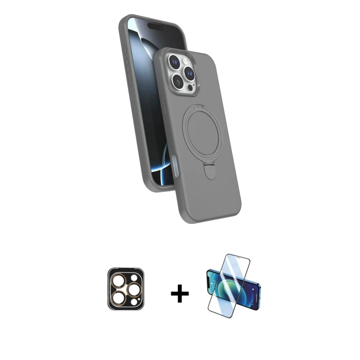 MARSİLYAN™- iPhone 16 Pro Max Kılıf İz Işık Koleksiyonu - Siyah 3D Antistatik Cam Ekran Koruyucu + PVD Metal Kamera Lens - GD