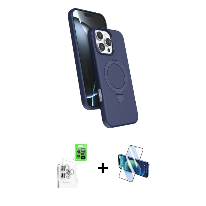 MARSİLYAN™- iPhone 16 Pro Max Kılıf İz Işık Koleksiyonu - Siyah 3D Antistatik Cam Ekran Koruyucu + Raze Metal Kamera Lens - BZ