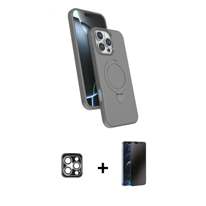 MARSİLYAN™- iPhone 16 Pro Max Kılıf İz Işık Koleksiyonu - Siyah 3D Antistatik Hayalet Cam Ekran Koruyucu + PVD Metal Kamera Lens - GS