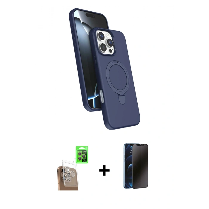 MARSİLYAN™- iPhone 16 Pro Max Kılıf İz Işık Koleksiyonu - Siyah 3D Antistatik Hayalet Cam Ekran Koruyucu + Raze Metal Kamera Lens - CLTM