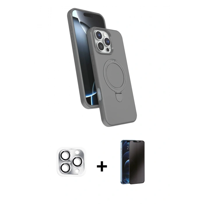 MARSİLYAN™- iPhone 16 Pro Max Kılıf İz Işık Koleksiyonu - Siyah 3D Antistatik Hayalet Cam Ekran Koruyucu + Pers Alüminyum Kamera Lens - GS