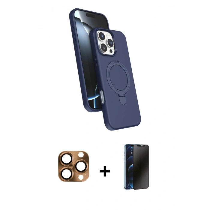 MARSİLYAN™- iPhone 16 Pro Max Kılıf İz Işık Koleksiyonu - Siyah 3D Antistatik Hayalet Cam Ekran Koruyucu + Pers Alüminyum Kamera Lens - CLTM