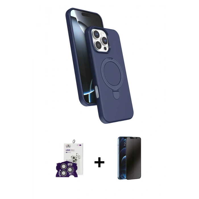 MARSİLYAN™- iPhone 16 Pro Max Kılıf İz Işık Koleksiyonu - Siyah 3D Antistatik Hayalet Cam Ekran Koruyucu + Bilvis Titan Kamera Lens - GS