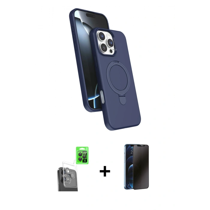 MARSİLYAN™- iPhone 16 Pro Max Kılıf İz Işık Koleksiyonu - Siyah 3D Antistatik Hayalet Cam Ekran Koruyucu + Raze Metal Kamera Lens - SH