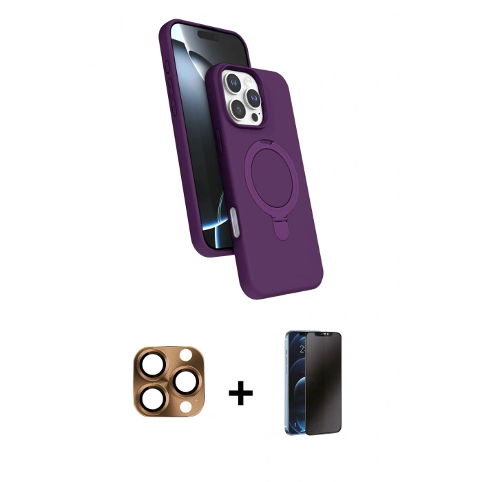 MARSİLYAN™- iPhone 16 Pro Max Kılıf İz Işık Koleksiyonu - Siyah 3D Antistatik Hayalet Cam Ekran Koruyucu + Pers Alüminyum Kamera Lens - CLTM