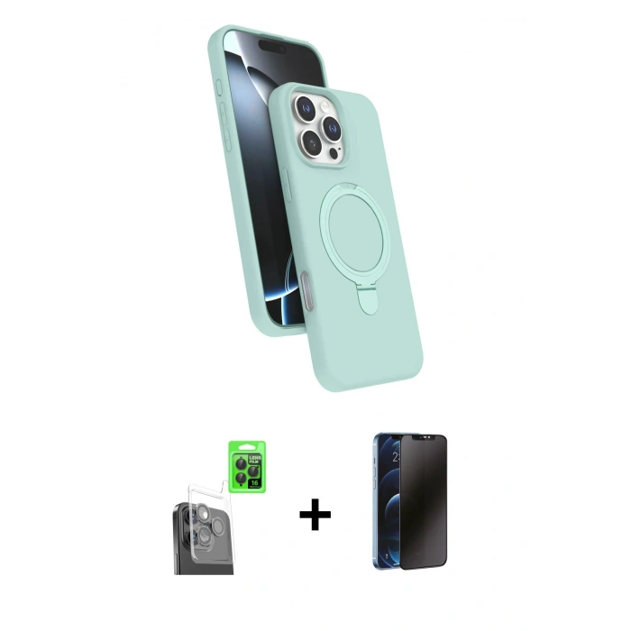MARSİLYAN™- iPhone 16 Pro Max Kılıf İz Işık Koleksiyonu - Siyah 3D Antistatik Hayalet Cam Ekran Koruyucu + Raze Metal Kamera Lens - SH