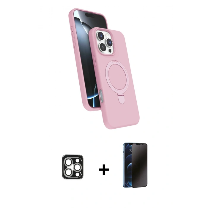 MARSİLYAN™- iPhone 16 Pro Max Kılıf İz Işık Koleksiyonu - Siyah 3D Antistatik Hayalet Cam Ekran Koruyucu + PVD Metal Kamera Lens - GS