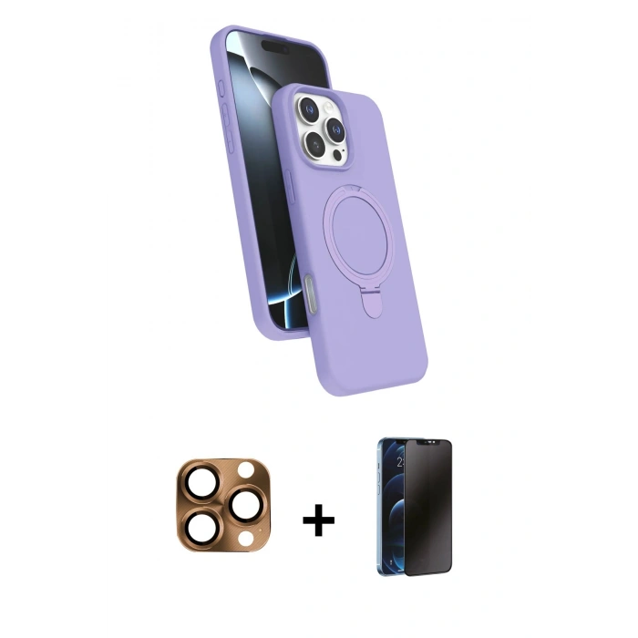 MARSİLYAN™- iPhone 16 Pro Max Kılıf İz Işık Koleksiyonu - Siyah 3D Antistatik Hayalet Cam Ekran Koruyucu + Pers Alüminyum Kamera Lens - CLTM