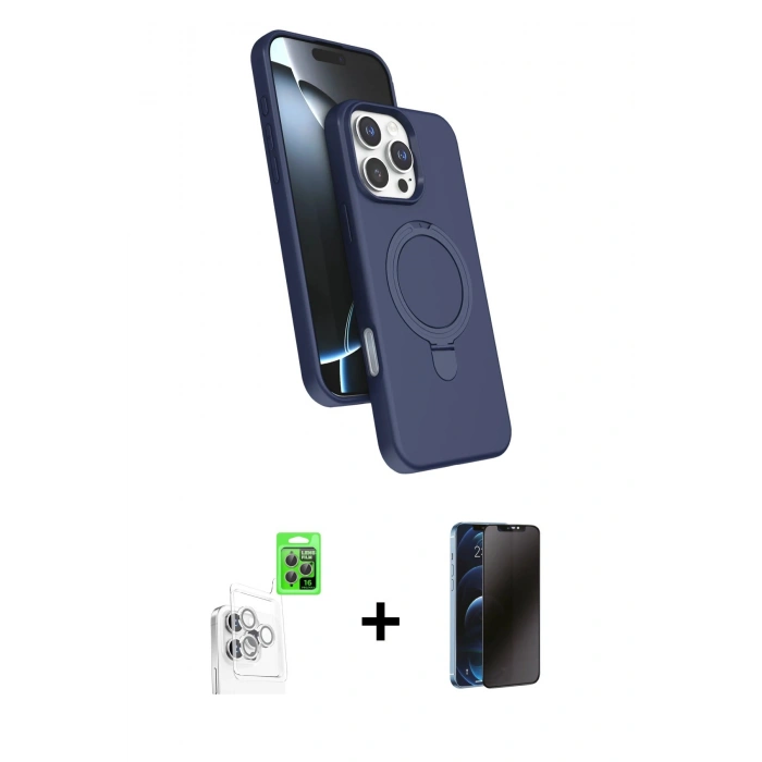 MARSİLYAN™- iPhone 16 Pro Max Kılıf İz Işık Koleksiyonu - Siyah 3D Antistatik Hayalet Cam Ekran Koruyucu + Raze Metal Kamera Lens - BZ