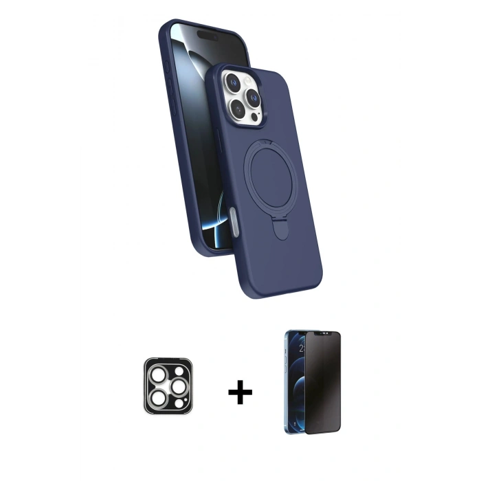 MARSİLYAN™- iPhone 16 Pro Max Kılıf İz Işık Koleksiyonu - Siyah 3D Antistatik Hayalet Cam Ekran Koruyucu + PVD Metal Kamera Lens - GS