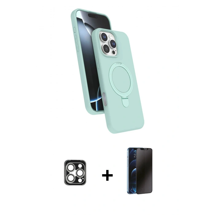 MARSİLYAN™- iPhone 16 Pro Max Kılıf İz Işık Koleksiyonu - Siyah 3D Antistatik Hayalet Cam Ekran Koruyucu + PVD Metal Kamera Lens - GS
