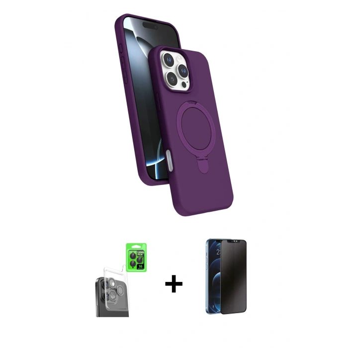 MARSİLYAN™- iPhone 16 Pro Max Kılıf İz Işık Koleksiyonu - Siyah 3D Antistatik Hayalet Cam Ekran Koruyucu + Raze Metal Kamera Lens - SH