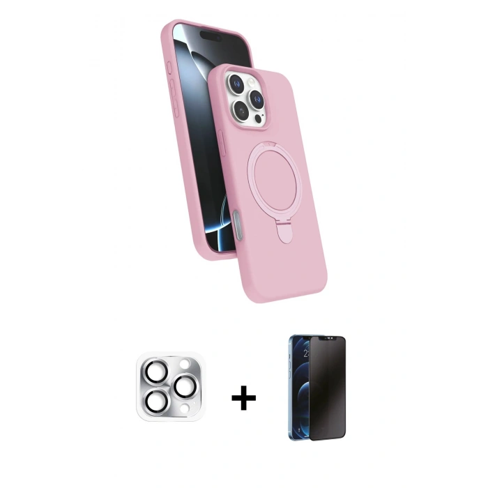 MARSİLYAN™- iPhone 16 Pro Max Kılıf İz Işık Koleksiyonu - Siyah 3D Antistatik Hayalet Cam Ekran Koruyucu + Pers Alüminyum Kamera Lens - GS