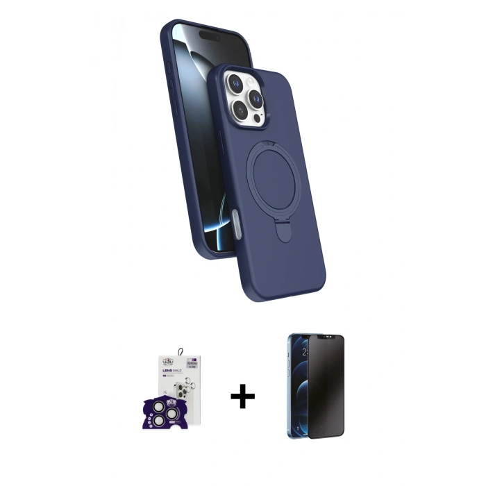 MARSİLYAN™- iPhone 16 Pro Max Kılıf İz Işık Koleksiyonu - Siyah 3D Antistatik Hayalet Cam Ekran Koruyucu + Bilvis Titan Kamera Lens - TMGI