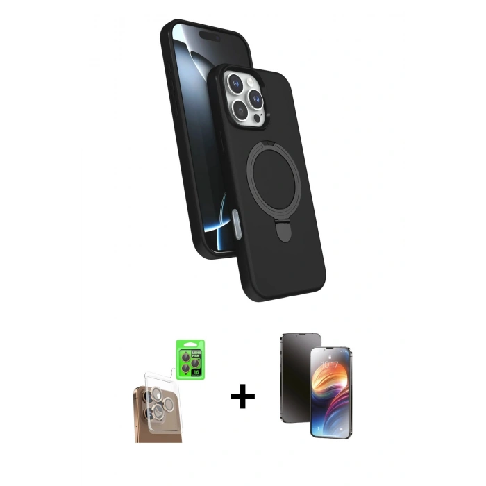 MARSİLYAN™- iPhone 16 Pro Max Kılıf İz Işık Koleksiyonu - Siyah 3D Antistatik Mat Seramik Nano Ekran Koruyucu + Raze Metal Kamera Lens - CLTM