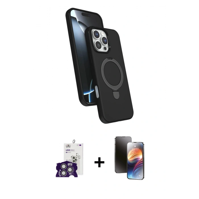 MARSİLYAN™- iPhone 16 Pro Max Kılıf İz Işık Koleksiyonu - Siyah 3D Antistatik Mat Seramik Nano Ekran Koruyucu + Bilvis Titan Kamera Lens - GS