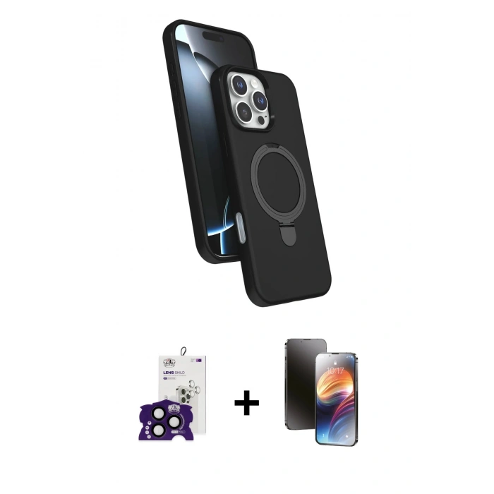 MARSİLYAN™- iPhone 16 Pro Max Kılıf İz Işık Koleksiyonu - Siyah 3D Antistatik Mat Seramik Nano Ekran Koruyucu + Bilvis Titan Kamera Lens - SH