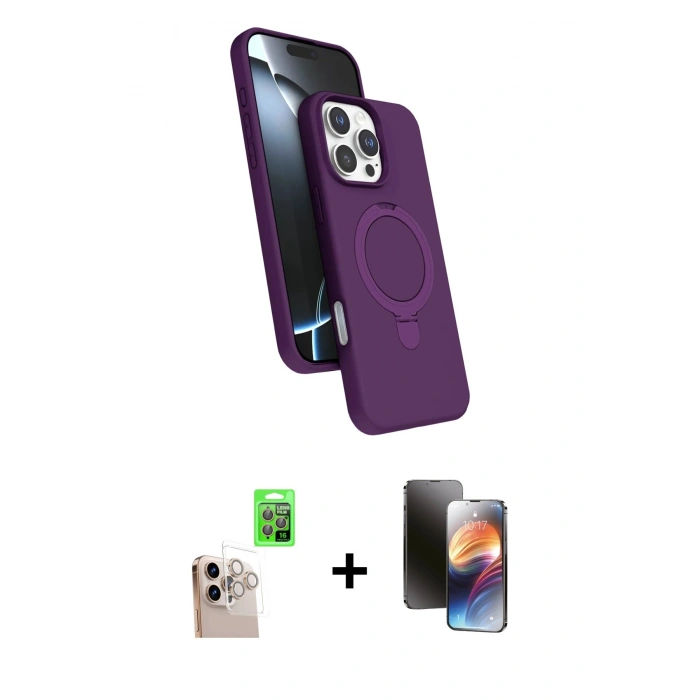 MARSİLYAN™- iPhone 16 Pro Max Kılıf İz Işık Koleksiyonu - Siyah 3D Antistatik Mat Seramik Nano Ekran Koruyucu + Raze Metal Kamera Lens - NLGY