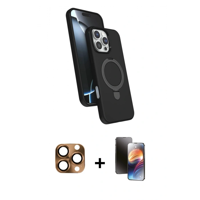 MARSİLYAN™- iPhone 16 Pro Max Kılıf İz Işık Koleksiyonu - Siyah 3D Antistatik Mat Seramik Nano Ekran Koruyucu + Pers Alüminyum Kamera Lens - CLTM