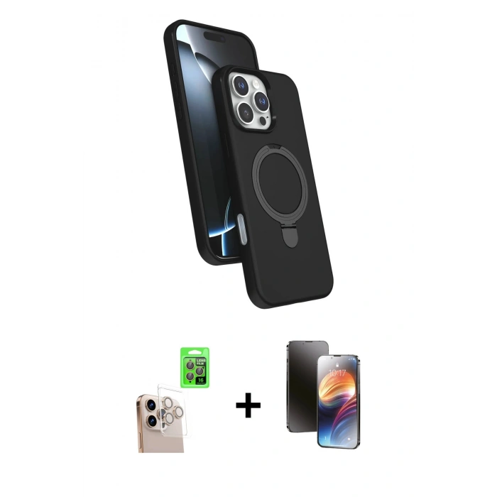 MARSİLYAN™- iPhone 16 Pro Max Kılıf İz Işık Koleksiyonu - Siyah 3D Antistatik Mat Seramik Nano Ekran Koruyucu + Raze Metal Kamera Lens - NLGY