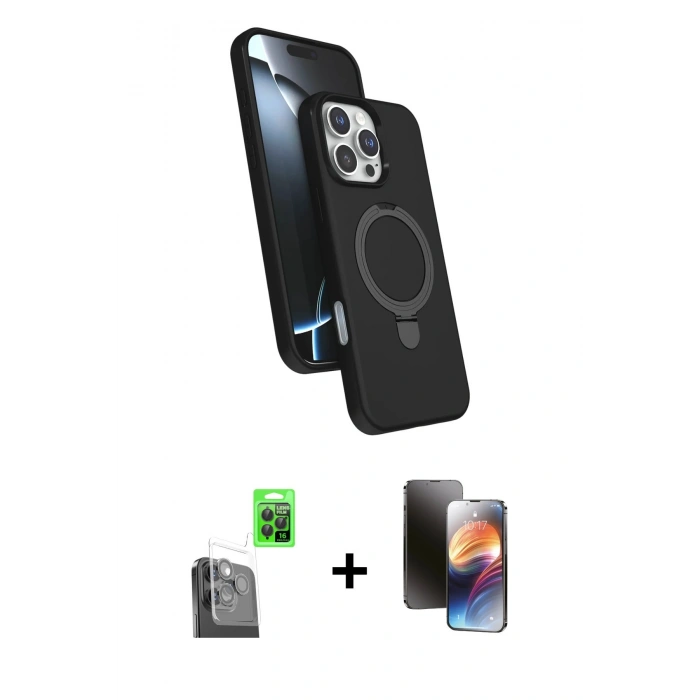 MARSİLYAN™- iPhone 16 Pro Max Kılıf İz Işık Koleksiyonu - Siyah 3D Antistatik Mat Seramik Nano Ekran Koruyucu + Raze Metal Kamera Lens - SH