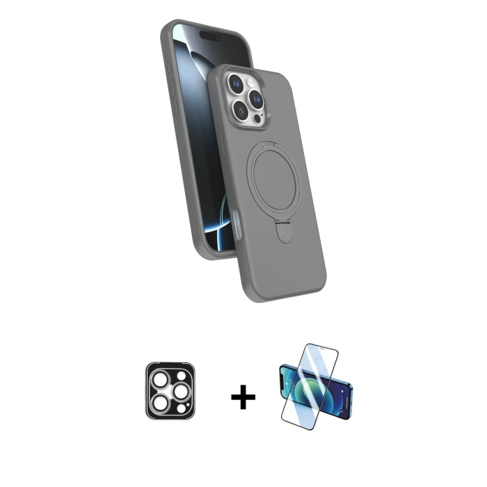 MARSİLYAN™- iPhone 16 Pro Max Kılıf İz Işık Koleksiyonu - Siyah 3D Antistatik Seramik Nano Ekran Koruyucu + PVD Metal Kamera Lens - GS