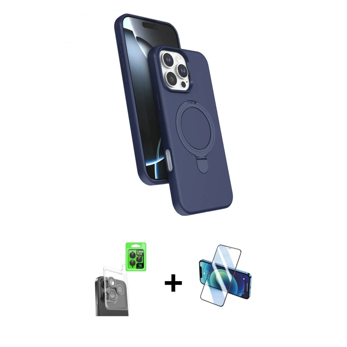 MARSİLYAN™- iPhone 16 Pro Max Kılıf İz Işık Koleksiyonu - Siyah 3D Antistatik Seramik Nano Ekran Koruyucu + Raze Metal Kamera Lens - SH