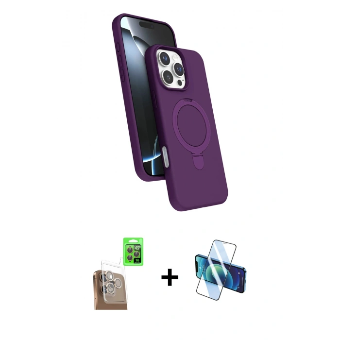 MARSİLYAN™- iPhone 16 Pro Max Kılıf İz Işık Koleksiyonu - Siyah 3D Antistatik Seramik Nano Ekran Koruyucu + Raze Metal Kamera Lens - CLTM