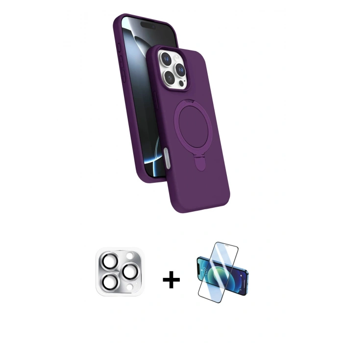 MARSİLYAN™- iPhone 16 Pro Max Kılıf İz Işık Koleksiyonu - Siyah 3D Antistatik Seramik Nano Ekran Koruyucu + Pers Alüminyum Kamera Lens - GS