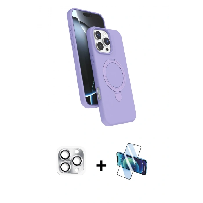 MARSİLYAN™- iPhone 16 Pro Max Kılıf İz Işık Koleksiyonu - Siyah 3D Antistatik Seramik Nano Ekran Koruyucu + Pers Alüminyum Kamera Lens - GS