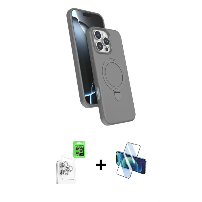 MARSİLYAN™- iPhone 16 Pro Max Kılıf İz Işık Koleksiyonu - Siyah 3D Antistatik Seramik Nano Ekran Koruyucu + Raze Metal Kamera Lens - BZ