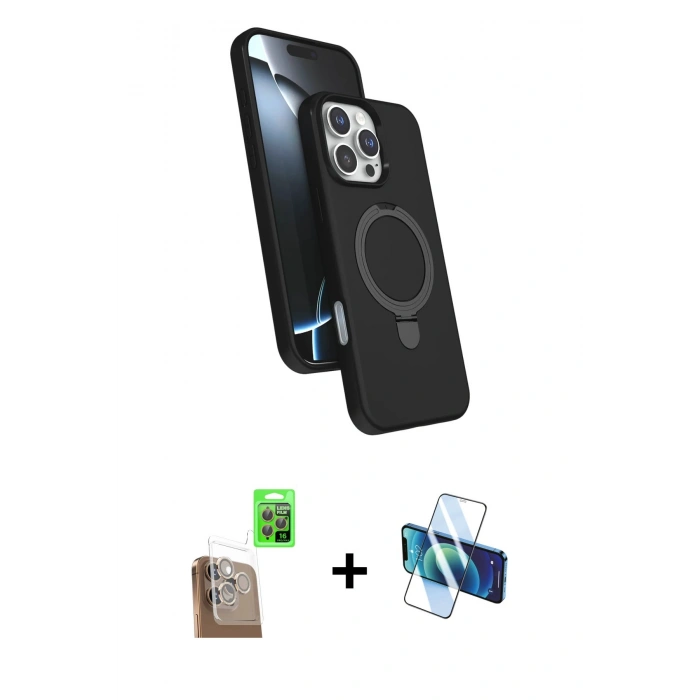 MARSİLYAN™- iPhone 16 Pro Max Kılıf İz Işık Koleksiyonu - Siyah 3D Antistatik Seramik Nano Ekran Koruyucu + Raze Metal Kamera Lens - CLTM