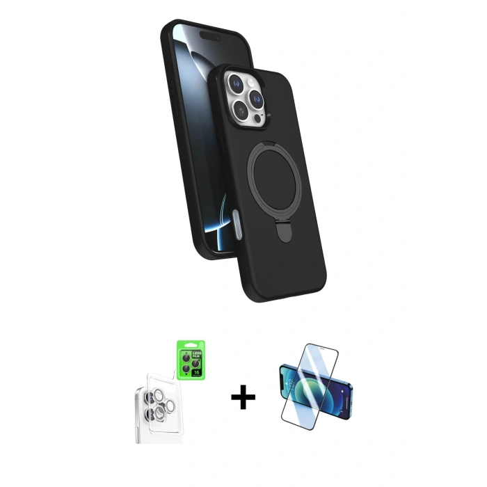 MARSİLYAN™- iPhone 16 Pro Max Kılıf İz Işık Koleksiyonu - Siyah 3D Antistatik Seramik Nano Ekran Koruyucu + Raze Metal Kamera Lens - BZ