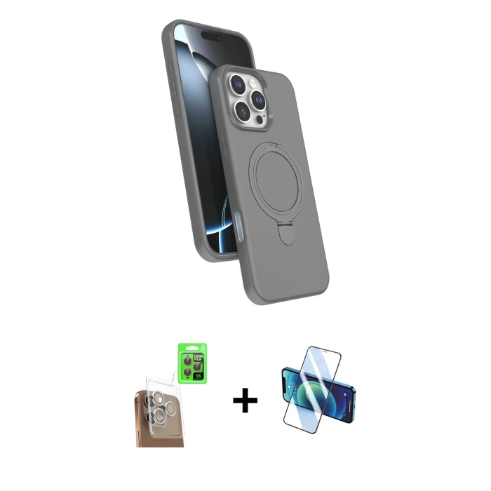 MARSİLYAN™- iPhone 16 Pro Max Kılıf İz Işık Koleksiyonu - Siyah 3D Antistatik Seramik Nano Ekran Koruyucu + Raze Metal Kamera Lens - CLTM
