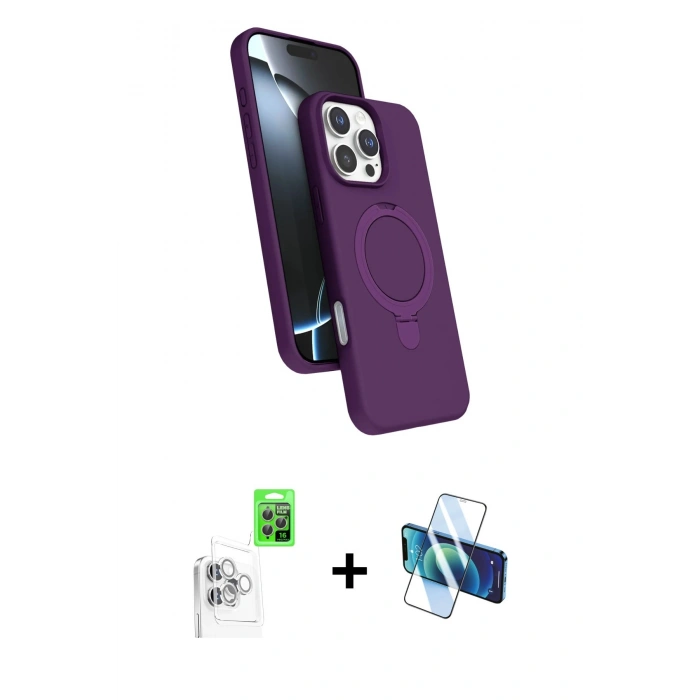 MARSİLYAN™- iPhone 16 Pro Max Kılıf İz Işık Koleksiyonu - Siyah 3D Antistatik Seramik Nano Ekran Koruyucu + Raze Metal Kamera Lens - BZ