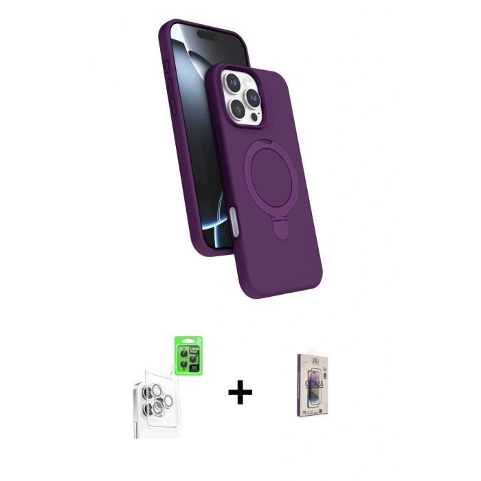 MARSİLYAN™- iPhone 16 Pro Max Kılıf İz Işık Koleksiyonu - Siyah Bilvis 3D Cam Ekran Koruyucu + Raze Metal Kamera Lens - BZ