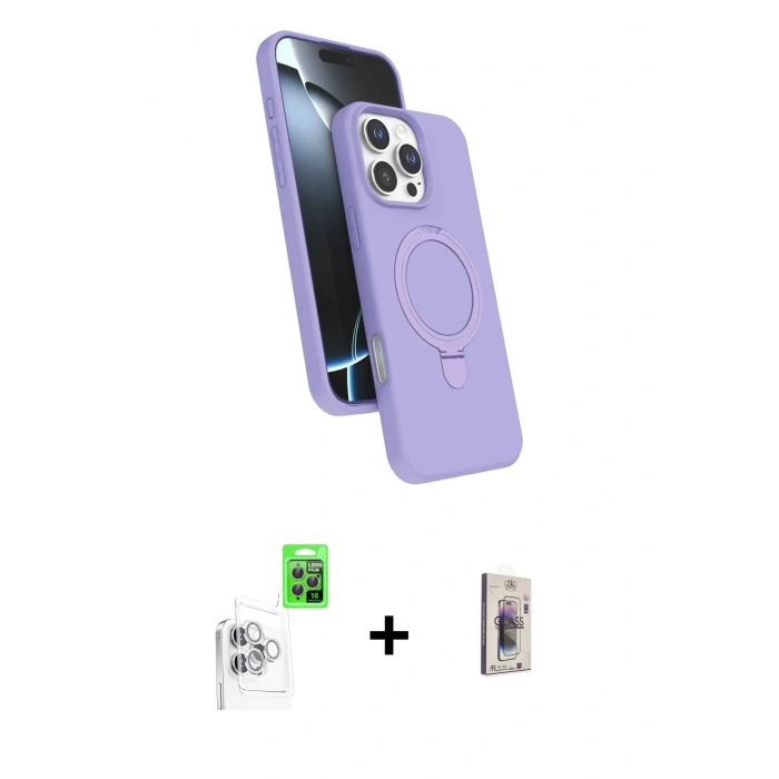 MARSİLYAN™- iPhone 16 Pro Max Kılıf İz Işık Koleksiyonu - Siyah Bilvis 3D Cam Ekran Koruyucu + Raze Metal Kamera Lens - BZ
