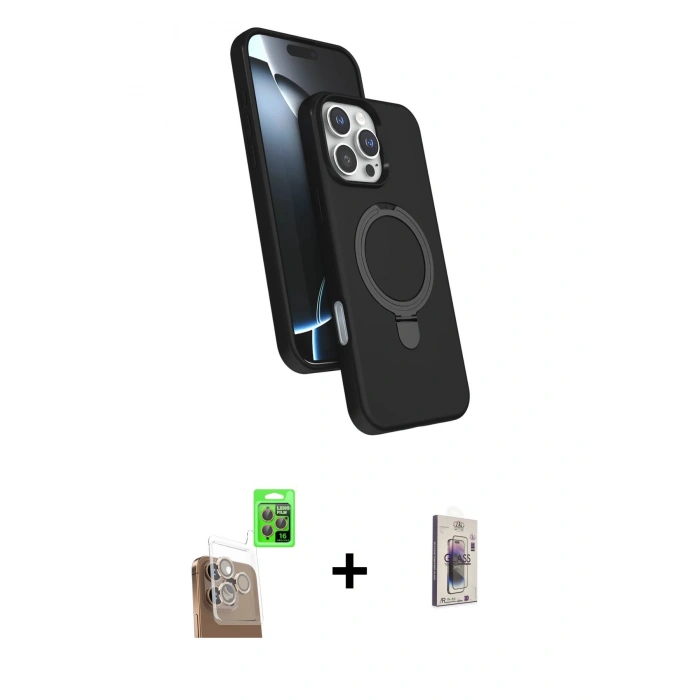 MARSİLYAN™- iPhone 16 Pro Max Kılıf İz Işık Koleksiyonu - Siyah Bilvis 3D Cam Ekran Koruyucu + Raze Metal Kamera Lens - CLTM