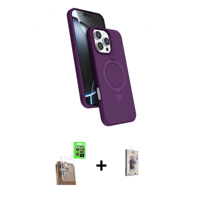 MARSİLYAN™- iPhone 16 Pro Max Kılıf İz Işık Koleksiyonu - Siyah Bilvis 3D Cam Ekran Koruyucu + Raze Metal Kamera Lens - CLTM