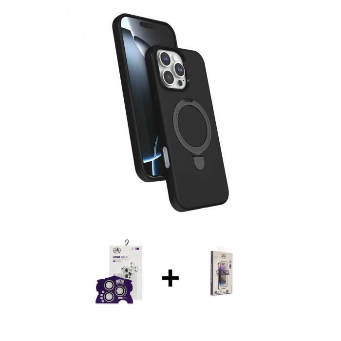MARSİLYAN™- iPhone 16 Pro Max Kılıf İz Işık Koleksiyonu - Siyah Bilvis 3D Cam Ekran Koruyucu + Bilvis Titan Kamera Lens - GS