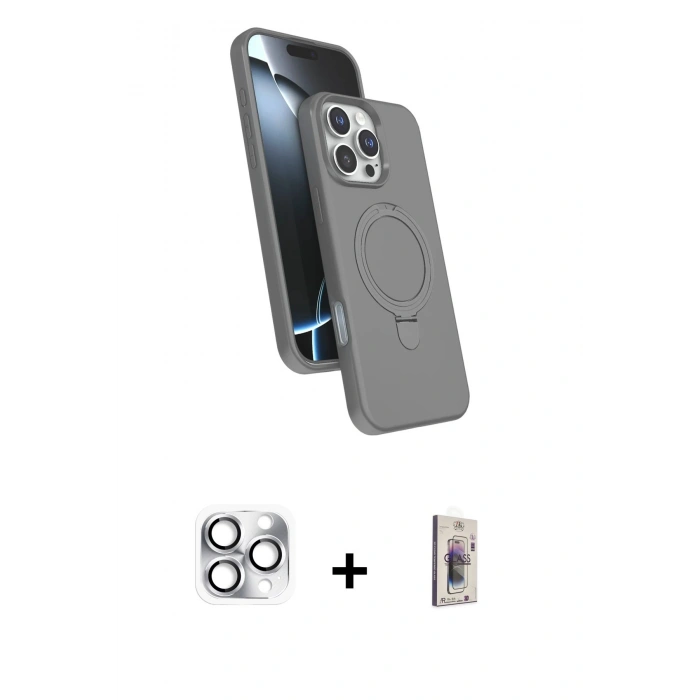 MARSİLYAN™- iPhone 16 Pro Max Kılıf İz Işık Koleksiyonu - Siyah Bilvis 3D Cam Ekran Koruyucu + Pers Alüminyum Kamera Lens - GS