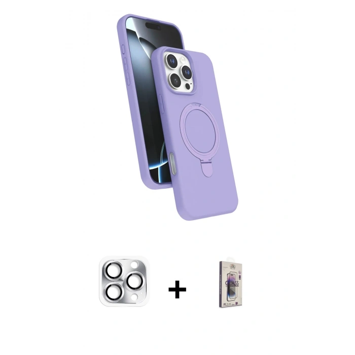 MARSİLYAN™- iPhone 16 Pro Max Kılıf İz Işık Koleksiyonu - Siyah Bilvis 3D Cam Ekran Koruyucu + Pers Alüminyum Kamera Lens - GS