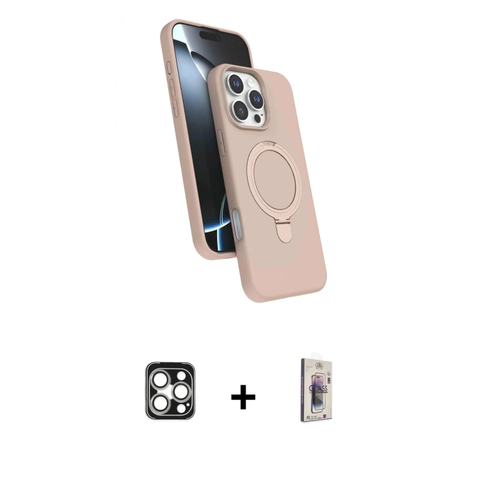 MARSİLYAN™- iPhone 16 Pro Max Kılıf İz Işık Koleksiyonu - Siyah Bilvis 3D Cam Ekran Koruyucu + PVD Metal Kamera Lens - GS