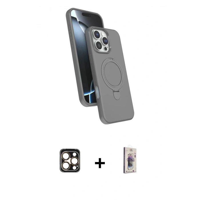 MARSİLYAN™- iPhone 16 Pro Max Kılıf İz Işık Koleksiyonu - Siyah Bilvis 3D Cam Ekran Koruyucu + PVD Metal Kamera Lens - GD