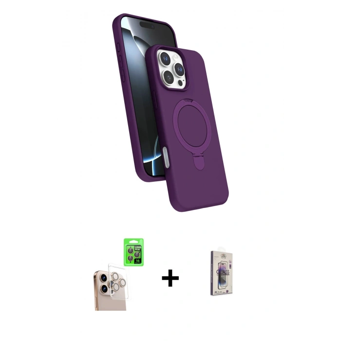 MARSİLYAN™- iPhone 16 Pro Max Kılıf İz Işık Koleksiyonu - Siyah Bilvis 3D Cam Ekran Koruyucu + Raze Metal Kamera Lens - NLGY